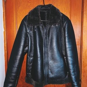 Faux Leather Aviator Jacket in Cocoa Brown